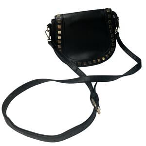 Olivia Miller Black Faux Leather Crossbody Bag Purse Gold Stud Adjustable